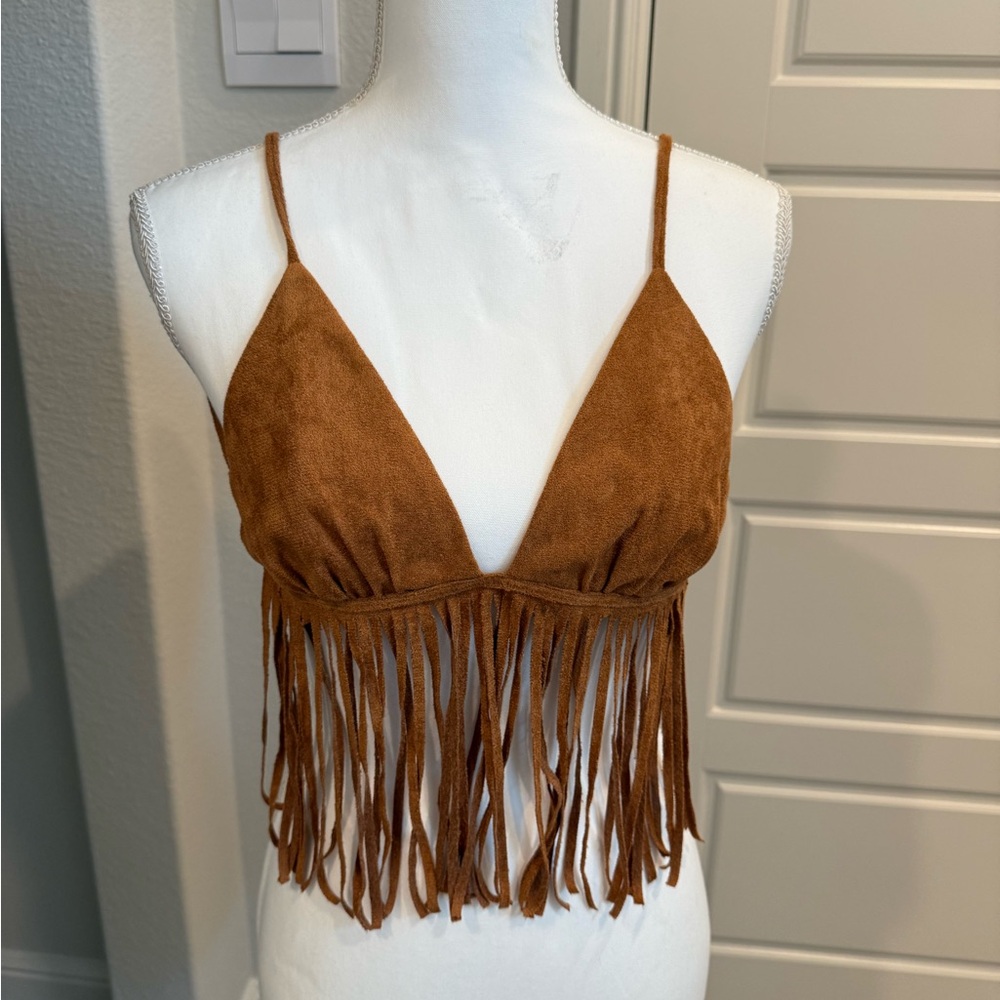 Brown Fringe Suede Bralette Top